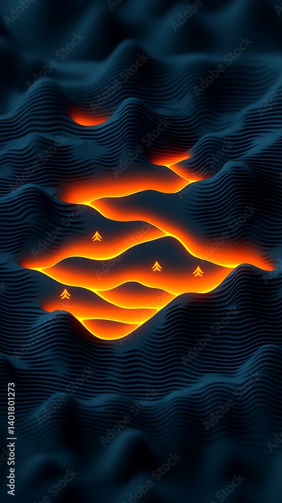 Poster abstract topography with vibrant illumination accentuating layered patterns