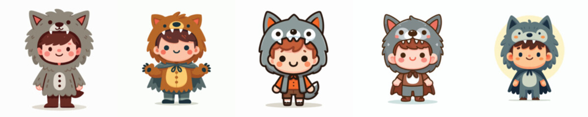 collection of cute vectors of boys wearing werewolf costumes