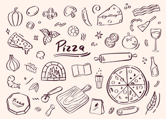pizza doodle illustration set