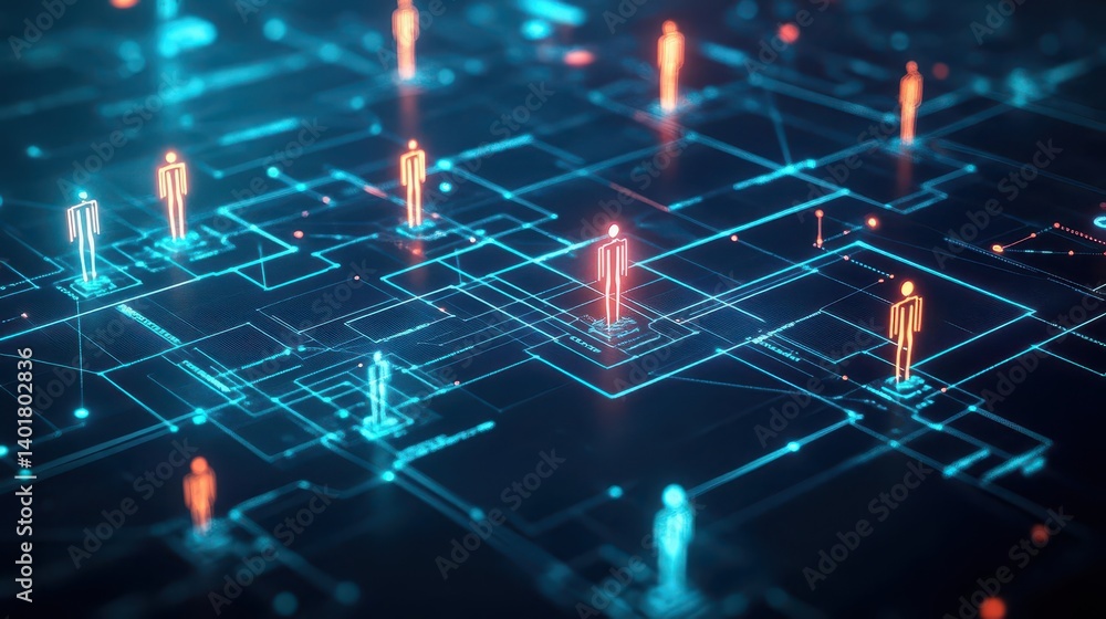 Poster intricate computer circuit board with luminous lights illuminating the path of technology and innova