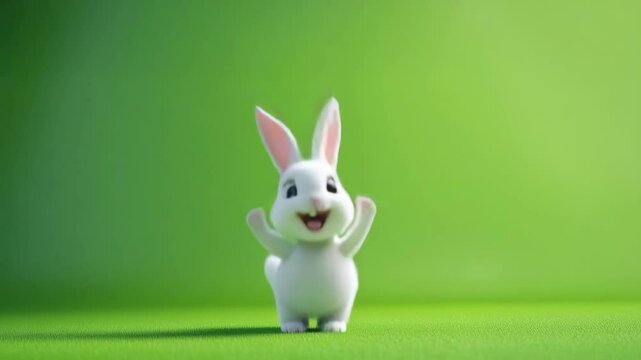 Playful White Rabbit Hopping on Green Grass