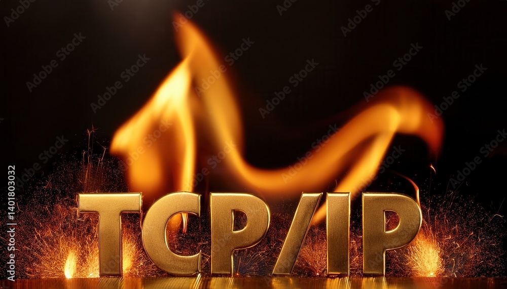 Poster tcp/ip protocol explained with dramatic fire background