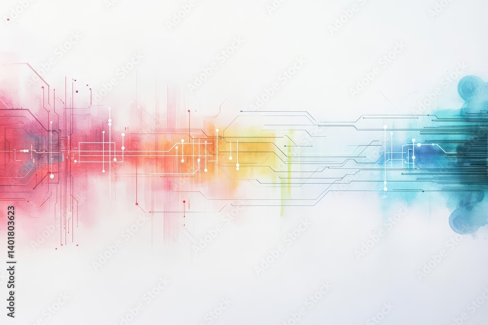 Poster vibrant and colorful abstract painting featuring intricate lines and dots creating a dynamic composi