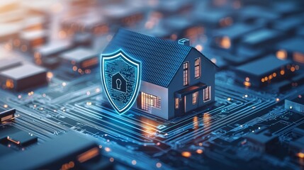 Modern Home Security Concept with Digital Technology Elements