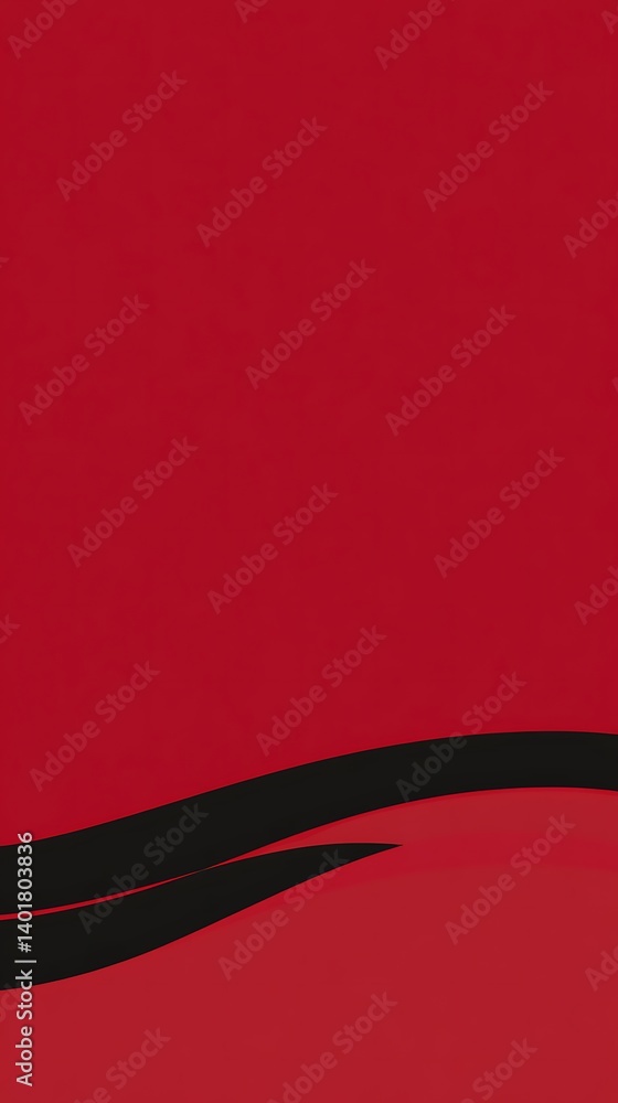 Poster striking red backdrop with dynamic flowing black arcs and modern flair