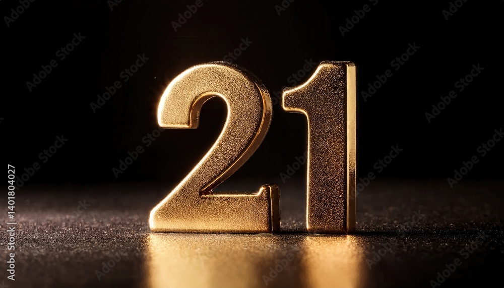 Poster golden number 21 displayed against dark background