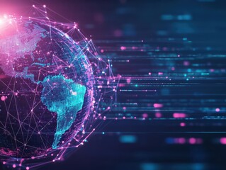 Fototapeta premium Vibrant Globe Surrounded by Intricate Network of Lines and Dots Representing Global Connectivity and Modern Communication in a Digital Environment