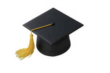 A graduation cap with a golden tassel isolated on dark surface