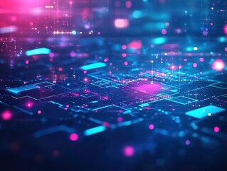 Obraz premium Futuristic Abstract Technology Background Featuring Glowing Lights and Dynamic Lines Evoking Innovation and Connectivity in a Digital World