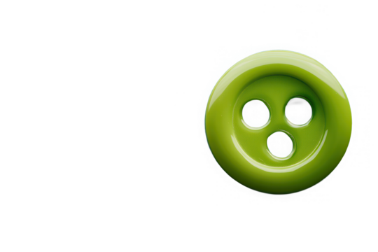 Close up of a green button with holes on a contrasting backdrop