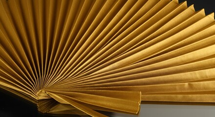 Golden pleated structure revealing an elegant symmetrical design with linear patterns