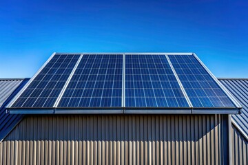 Fototapeta premium Minimalist Shed Solar Panel Installation: Clean Energy Rooftop Photovoltaic System