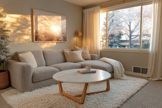 Cozy Living Room with Warm Sunlight