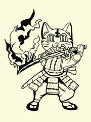 cat fighter with japanese doodle style