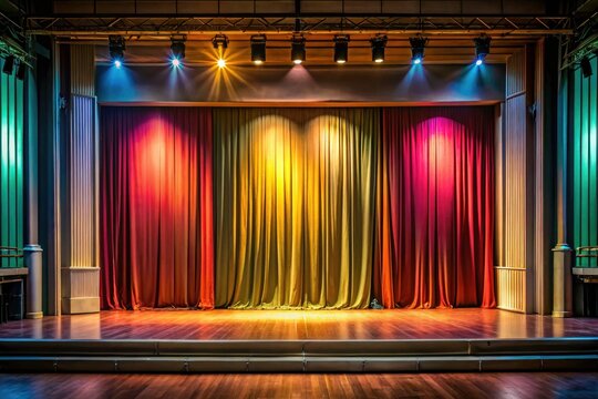 Minimalist Theatre Stage Curtains: Spray Paint Art, Downstage & Valance Design