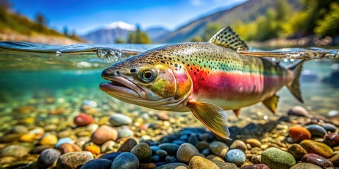 Fototapeta premium Rainbow Trout Tilt-Shift Photography: Wild Mountain River Fishing