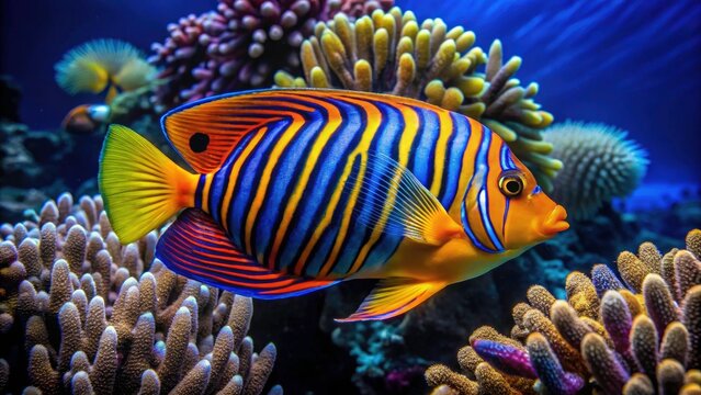 Regal Angelfish Red Sea Indian Ocean Low Light Underwater Photography, Pygoplites diacanthus Night Dive, Deep Sea Fish Portrait