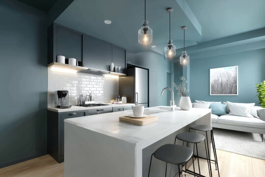 Modern Minimalist Kitchen and Living Area Design