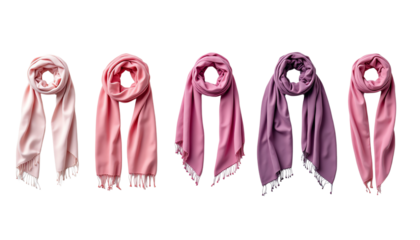 Elegant scarves in soft pastel colors displayed.