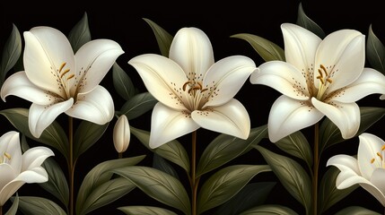 Elegant White Lilies Floral Border Design