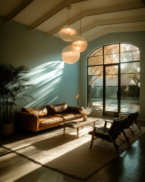 Modern Living Room with Warm Sunlight