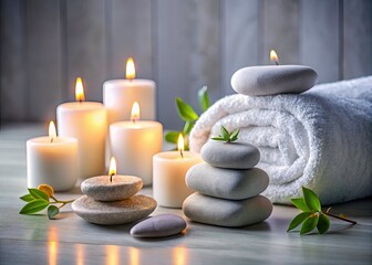 Spa Day Relaxation: Smooth Stones, Soft Towels & Candlelight - Wellness Photography