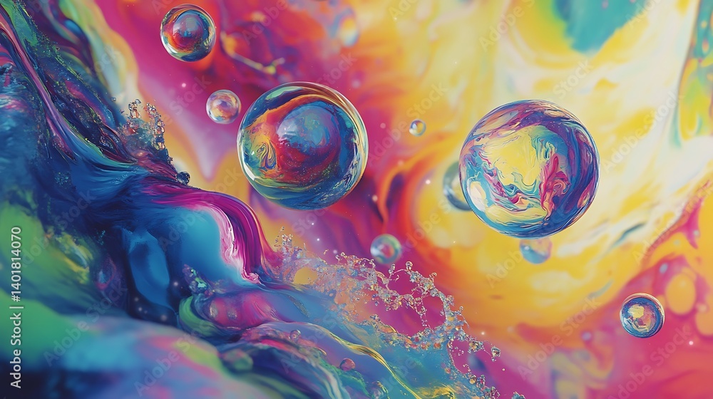 Poster abstract colorful bubbles with vivid symphony of color form for illustration visual graphics digital