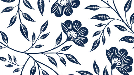 Adobe IlSeamless Floral Pattern, Elegant Botanical Design, Monochrome Flowers, Nature Illustration Artwork