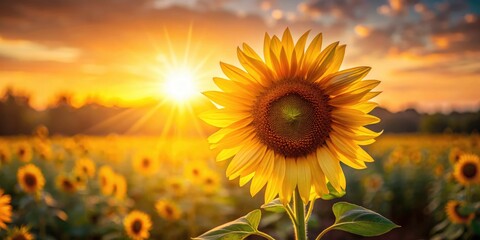 Obraz premium Sunrise Sunflower Field Bokeh Photography - Golden Hour Landscape Image