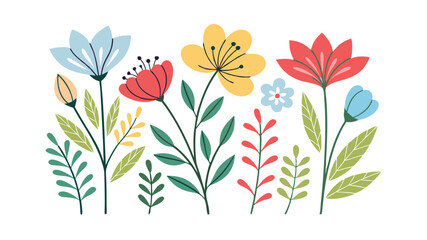 Colourful Hand-Drawn Floral Clipart Decorative Spring Botanical Illustration Artwork