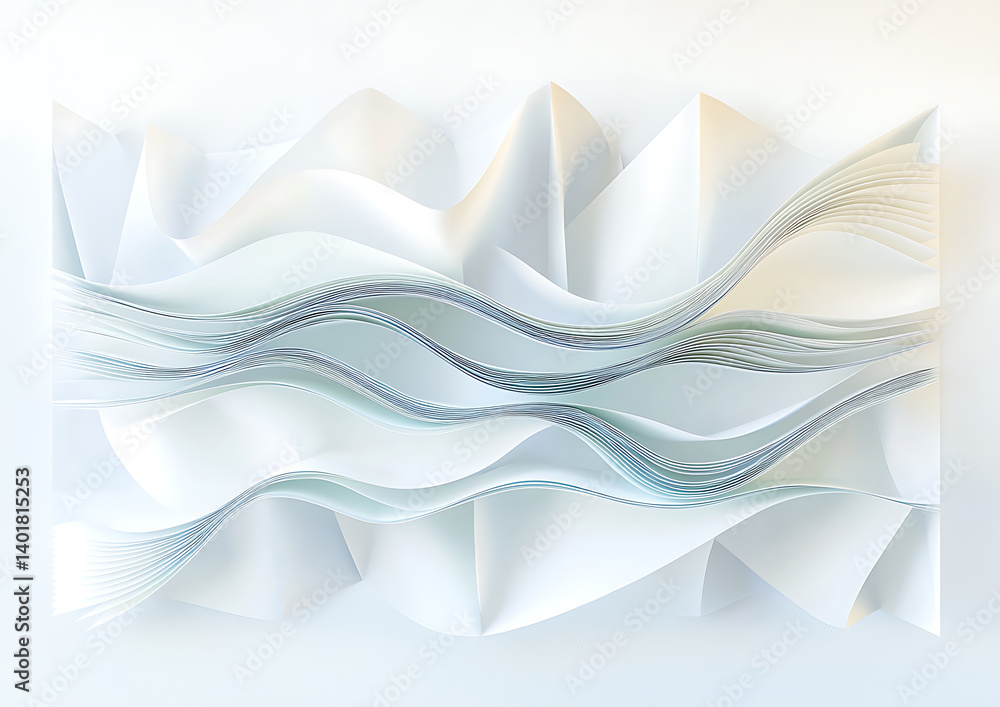 Aufkleber abstract paper waves creative studio digital art soft tones close-up view flowing forms for artistic
