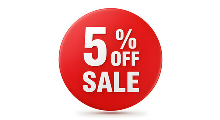 Promotional image of a round red sale badge with the number 5 followed by the words 'percent off sale' written in a white, sans-serif font.
