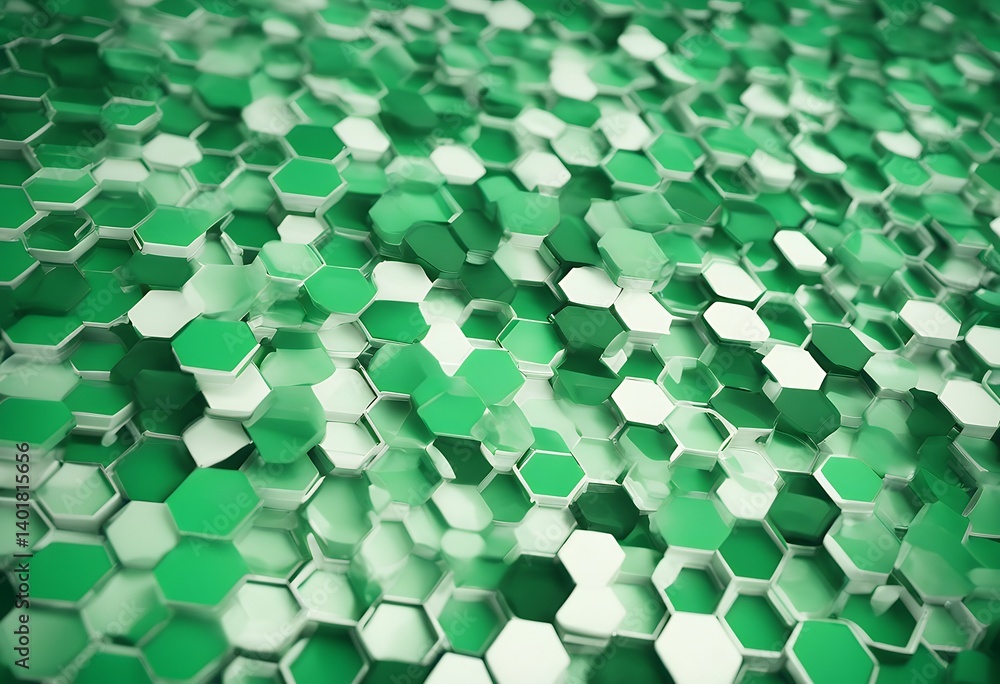 Poster 3d green hexagons background render abstract geometric three-dimensional rotation tile design extrud
