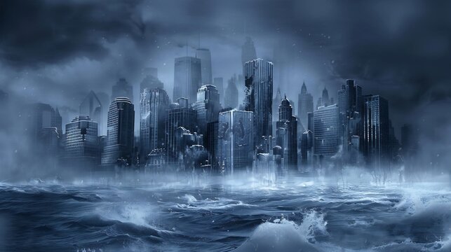 Frozen cityscape under an unexpected deep freeze extreme weather paradox