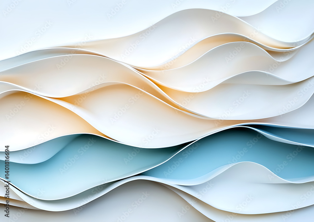 Poster abstract paper waves creative studio digital art soft tones close-up view flowing forms for artistic