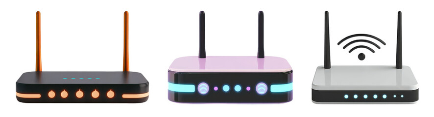 wireless router set, isolated on transparent background, vector illustration