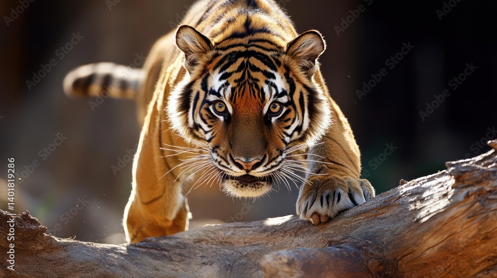 Aufkleber captivating close up of a majestic tiger with vibrant orange and black stripes, perched on a weather