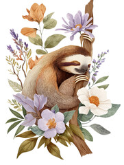 Obraz premium Sloth resting among colorful flowers