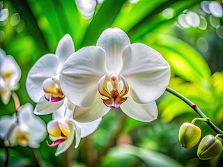 Obraz premium Stunning White Orchid Blossom: Close-up Floral Photography, Nature's Beauty, Petal Detail, Botany, Flora