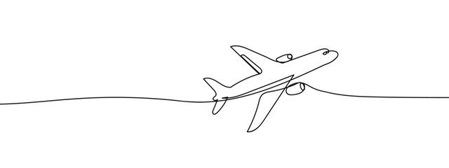 Continuous lines, minimal, airplane drawn with simple lines line art vector illustration with background editable stroke. © Proongnee