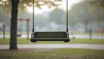 empty swing in the park isolated on blurred background