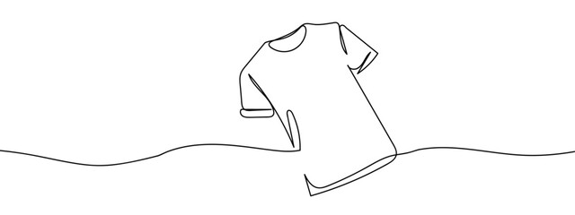 Continuous line round neck t-shirt line art vector illustration with background editable stroke. © Proongnee
