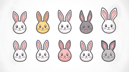 A collection of cartoon rabbit faces with sunglasses on them