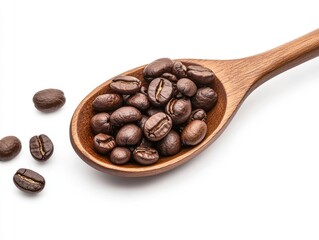 Obraz premium Roasted coffee beans in wooden spoon