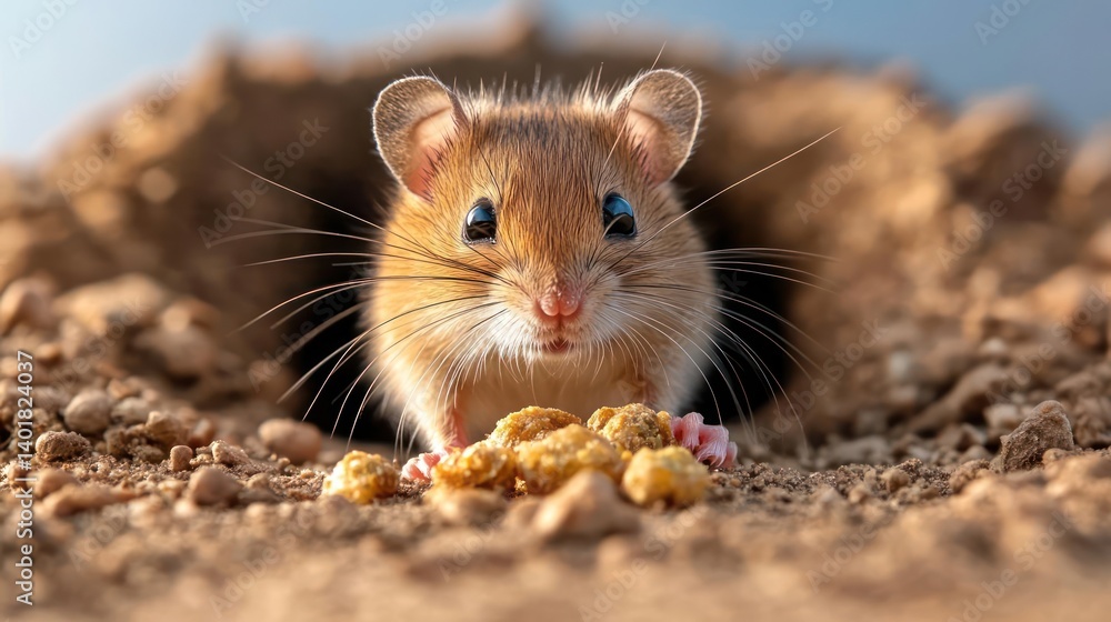 Leinwandbilder a charming portrait captures a tiny brown mouse emerging from a burrow, its whiskers twitching as it