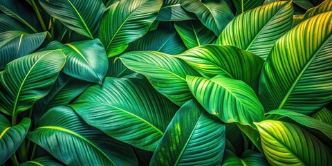 Lush Tropical Green Leaves Background Texture, Nature Backdrop for Stunning Landscape Photography, Perfect for Websites, Social Media, and Nature-Themed Projects