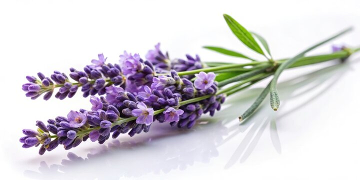 Tilt-Shift Lavender Branch Photography: Miniature Purple Flowers, Isolated Blooming Sprig