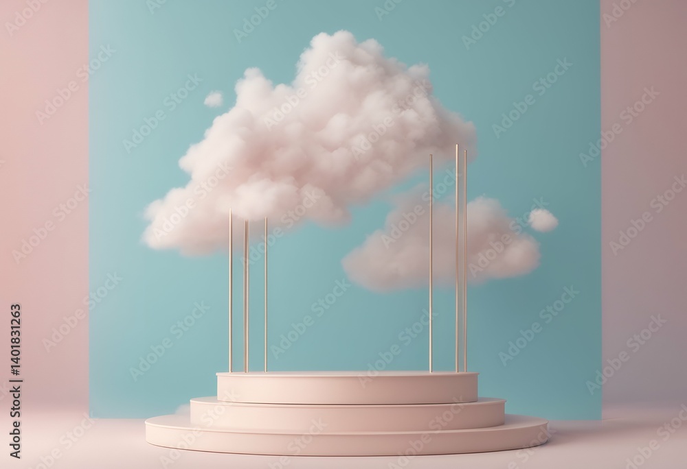 Aufkleber cloud background podium pastel 3d rendering colors design party dark three-dimensional display blue 