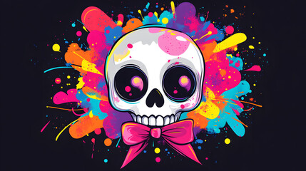 A skull with a pink bow on it