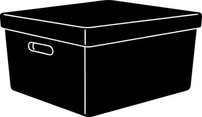 Storage Box with Lid Silhouette – Flat Black Vector for Home Organization and Decluttering Design